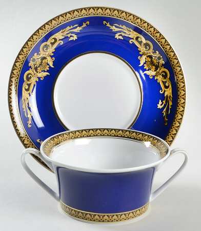 Medusa Blue Flat Cream Soup Bowl & Saucer Set