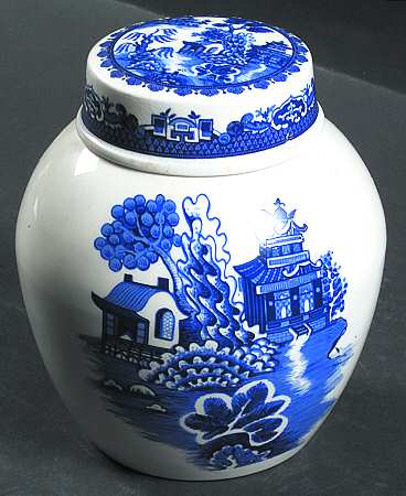 Blue Willow (Cream Background) Tea Caddy & Lid