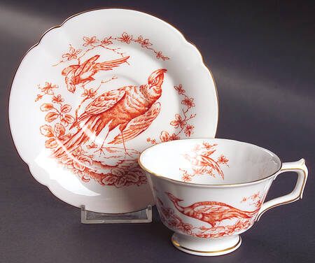 Chelsea Bird Rust Orange Footed Cup & Saucer Set
