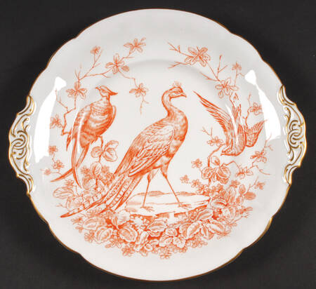 Chelsea Bird Rust Orange Handled Cake/Pastry Plate