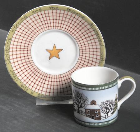 Christmas Coffee Flat Demitasse Cup & Saucer Set