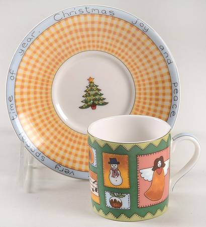 Christmas Coffee Flat Demitasse Cup & Saucer Set