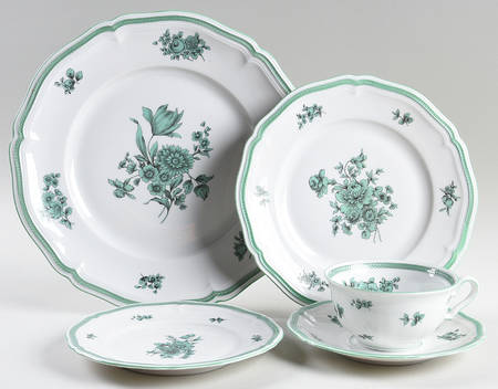 Green Bloom (Green Trim) 5 Piece Place Setting