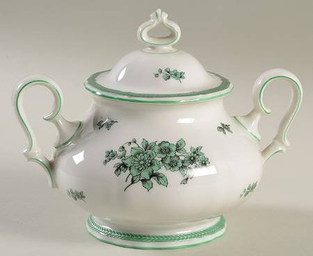 Green Bloom (Green Trim) Sugar Bowl & Lid