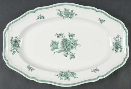 Green Bloom (Green Trim) 15" Oval Serving Platter