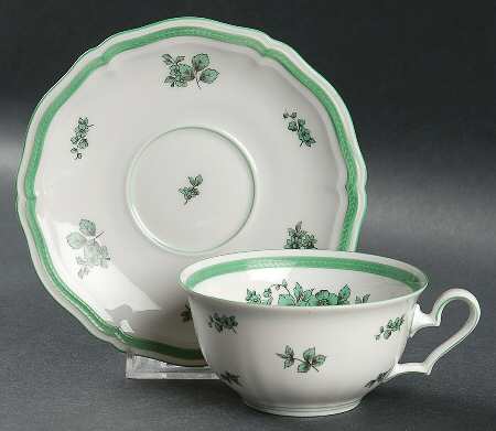 Green Bloom (Green Trim) Flat Cup & Saucer Set