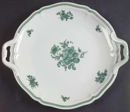 Green Bloom (Green Trim) Handled Cake Plate