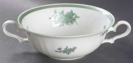 Green Bloom (Green Trim) Flat Cream Soup Bowl