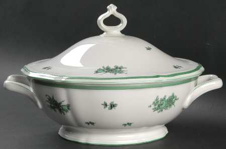 Green Bloom (Green Trim) Round Covered Vegetable