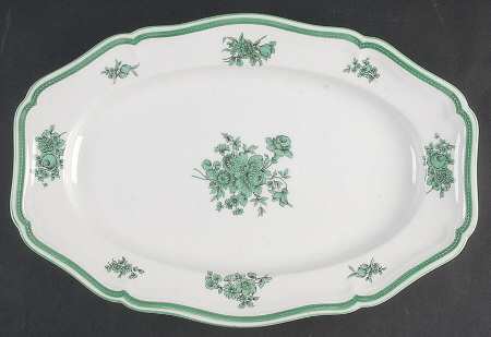 Green Bloom (Green Trim) 13" Oval Serving Platter
