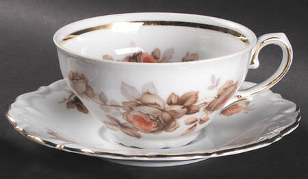 Brown Rose (Gold Trim) Flat Cup & Saucer Set