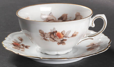 Brown Rose (Gold Trim) Flat Cup & Saucer Set