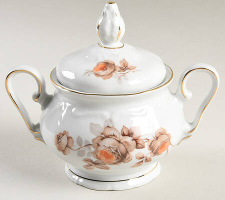 Brown Rose (Gold Trim) Sugar Bowl & Lid