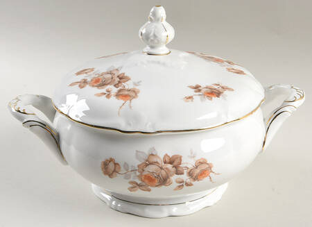 Brown Rose (Gold Trim) Round Covered Vegetable
