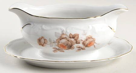 Brown Rose (Gold Trim) Gravy Boat with Attached Underplate