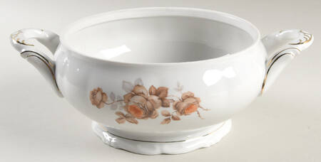 Brown Rose (Gold Trim) Round Vegetable No Lid