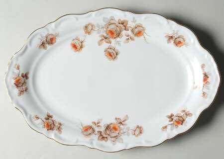 Brown Rose (Gold Trim) 12" Oval Serving Platter
