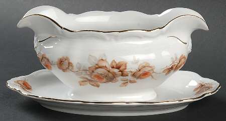 Brown Rose (Gold Trim) Gravy Boat with Attached Underplate
