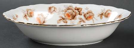 Brown Rose (Gold Trim) 9" Oval Vegetable Bowl
