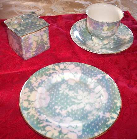 Brocade Blue (Iridescent) Footed Cup & Saucer Set