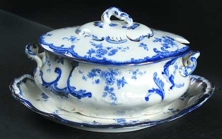 Chiswick Blue (Transferware) Sauce Boat & Lid with Underplate