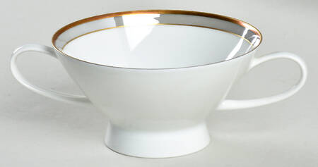 Gala Grey (Gold Trim, Linear) Footed Cream Soup Bowl