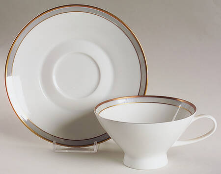 Gala Grey (Gold Trim, Linear) Footed Cup & Saucer Set