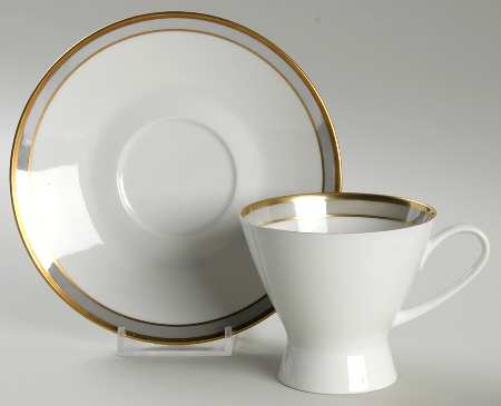 Gala Grey (Gold Trim, Linear) Footed Cup & Saucer Set