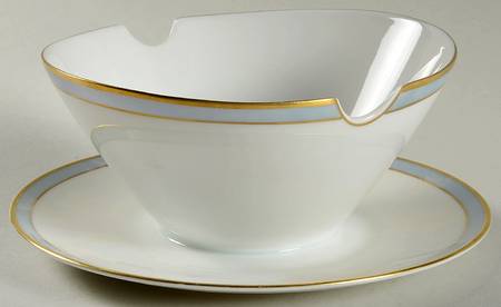 Gala Grey (Gold Trim, Linear) Gravy Boat with Attached Underplate