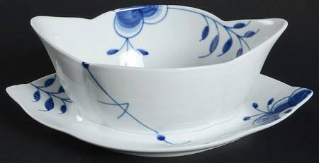 Mega Blue Fluted Gravy Boat with Attached Underplate
