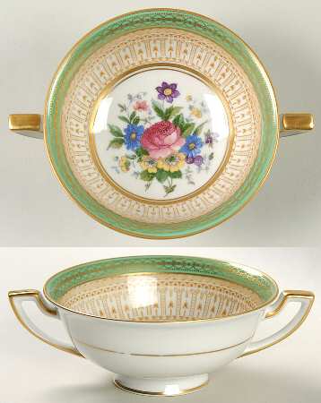 Avon Green Footed Cream Soup Bowl