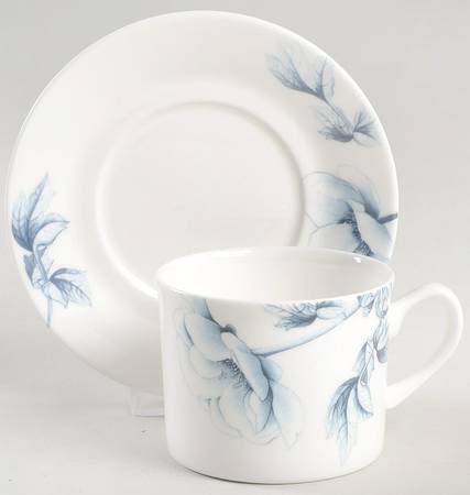 Blue Peony (Bone) Flat Cup & Saucer Set