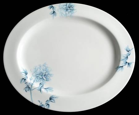 Blue Peony (Bone) 16" Oval Serving Platter