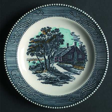 Currier and Ives Blue Multicolor Salad Plate