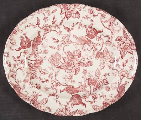 Exotic Bird Red (Rim, Scallop) 11" Oval Serving Platter