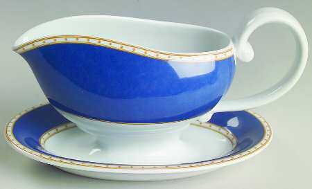 Liselund Dark Blue Gravy Boat with Attached Underplate