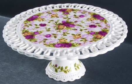 Old Country Roses Pierced (Giftware) 12" Diameter Pedestal Cake Stand