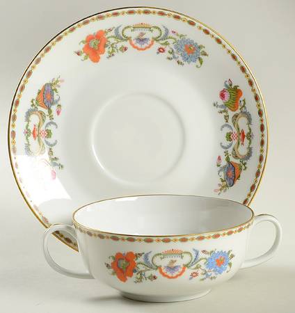 Vieux Chine (Empire, White) Flat Cream Soup Bowl & Saucer Set