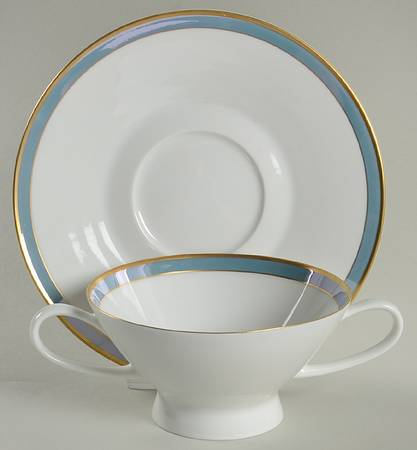 Gala Blue (Classic Rose Collection) Footed Cream Soup Bowl & Saucer Set
