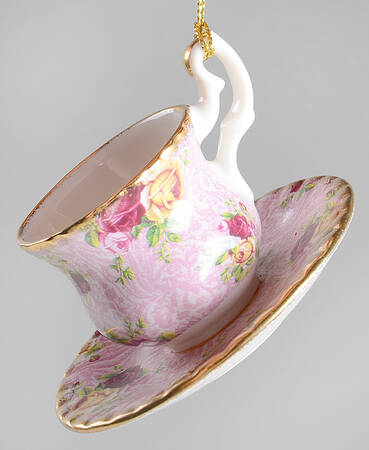 Dusky Pink Lace Teacup & Saucer Ornament