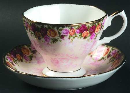 Peach Damask Footed Cup & Saucer Set