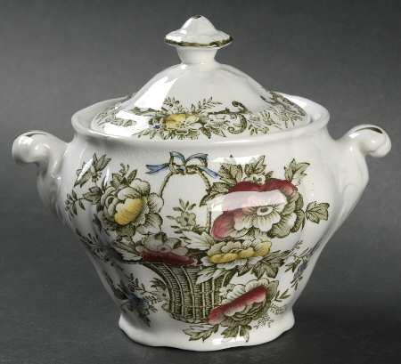 Old English Bouquet Green Multicolor Sugar Bowl & Lid