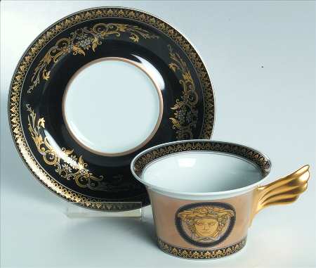 Arcadia (Medusa Gold) Flat Cup & Saucer Set