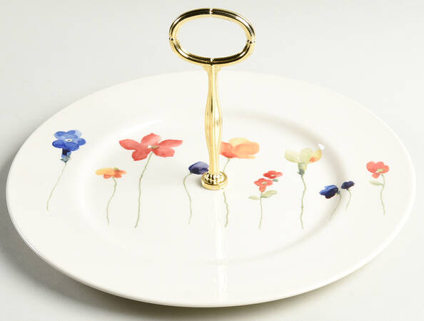 Scattered Flowers Round Serving Plate with Center Handle (Dp) Hc