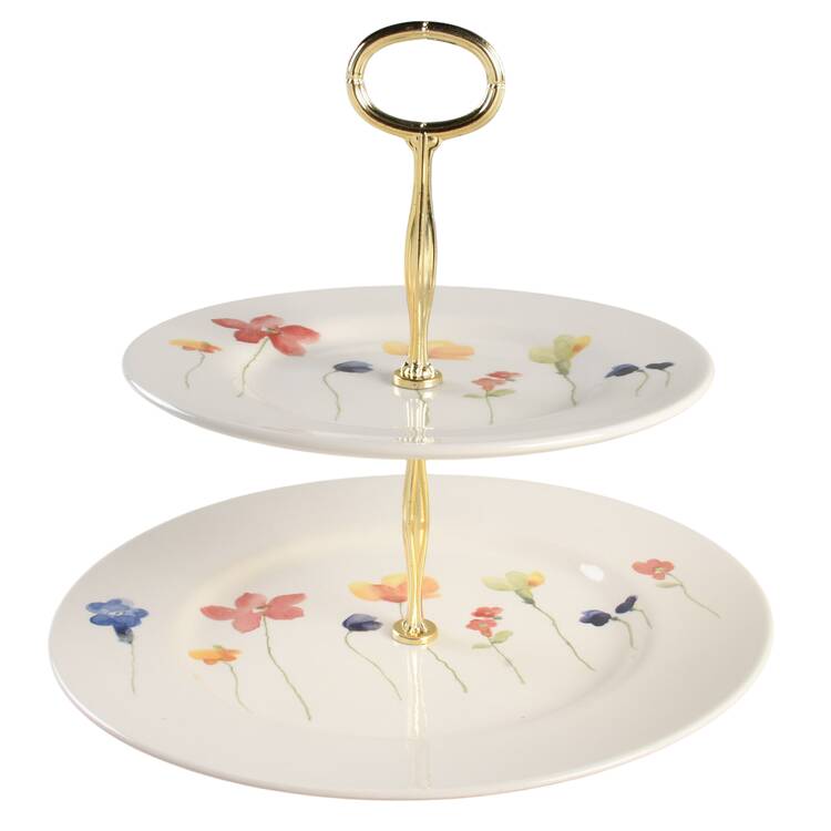 Scattered Flowers 6 5/8"-10"  2 Tiered Serving Tray (Dp, Sp) HC