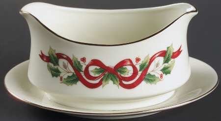 Holly Holiday Gravy Boat with Attached Underplate