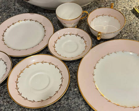 Pink Classic Footed Cream Soup Bowl & Saucer Set