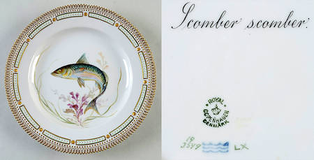Flora Danica Fish Service Fish Dinner Plate-Scomber scomber