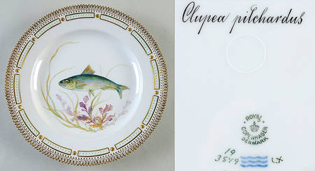 Flora Danica Fish Service Fish Dinner Plate-Clupea pilchardus