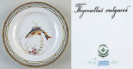 Flora Danica Fish Service Fish Dinner Plate-Thymallus vulgaris